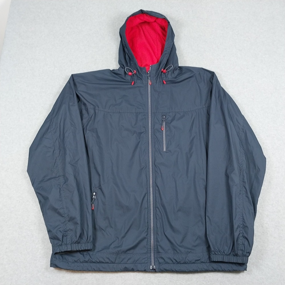 LL Bean Jacket Mens Large Blue Red Lined Light Insulated Hood Hiking OHVV2